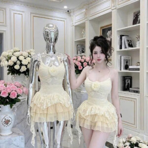 Váy Ren Bèo Tầng Hoa Hồng