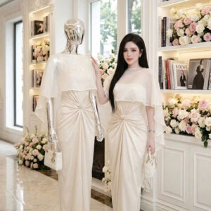 Đầm Dạ Hội Dáng Dài Phối Choàng Voan
