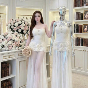 Váy Cúp Ngực Khuy Đá Phối Chân Voan