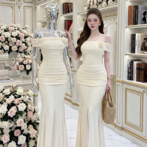 Đầm Dạ Hội Đuôi Cá Trễ Vai Nhún Thân Đính Hoa